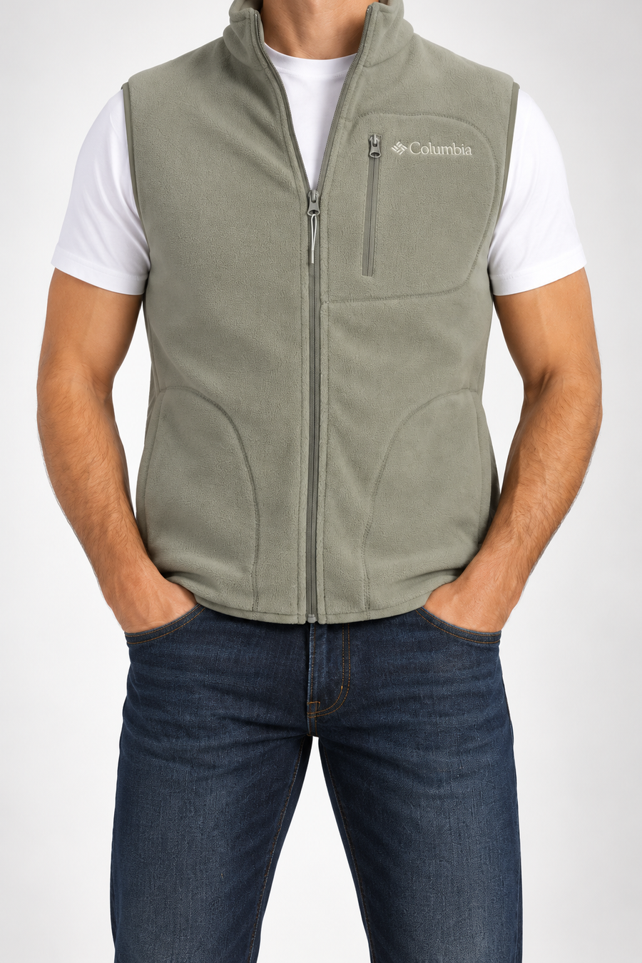 CLMB — Sage-Green Full-Zip Fleece Gilet — front