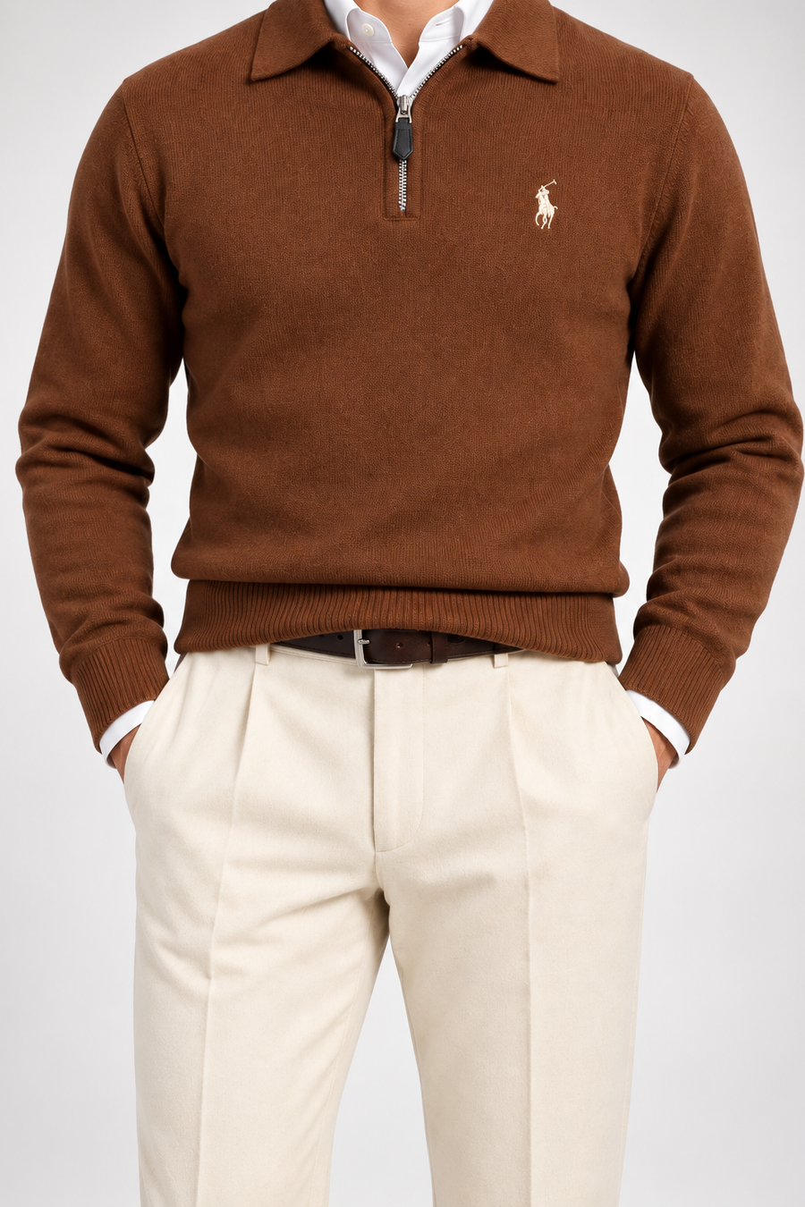 RL — Chestnut Embroidered Quarter-Zip Pullover — front