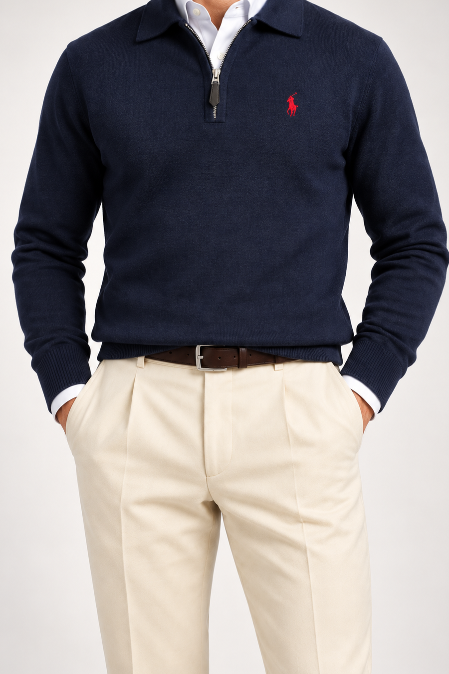 RL — Navy Red-Emblem Quarter-Zip Pullover — front