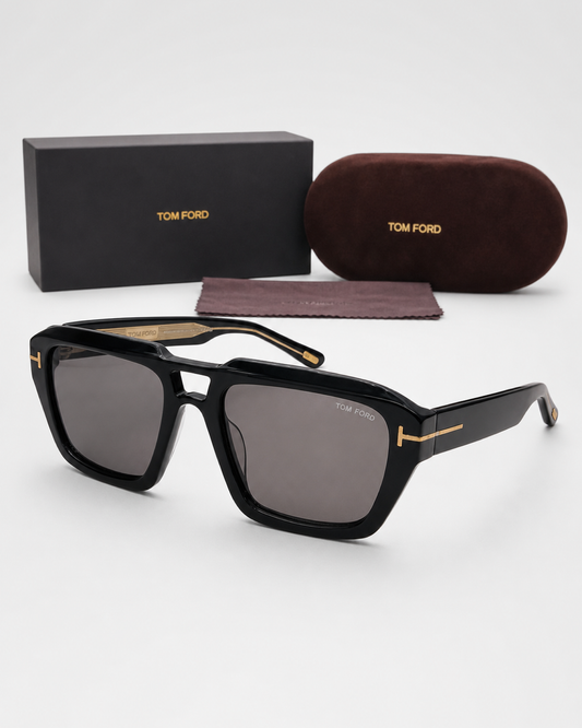 TF Black Smoke Double-Bridge Square Sunglasses