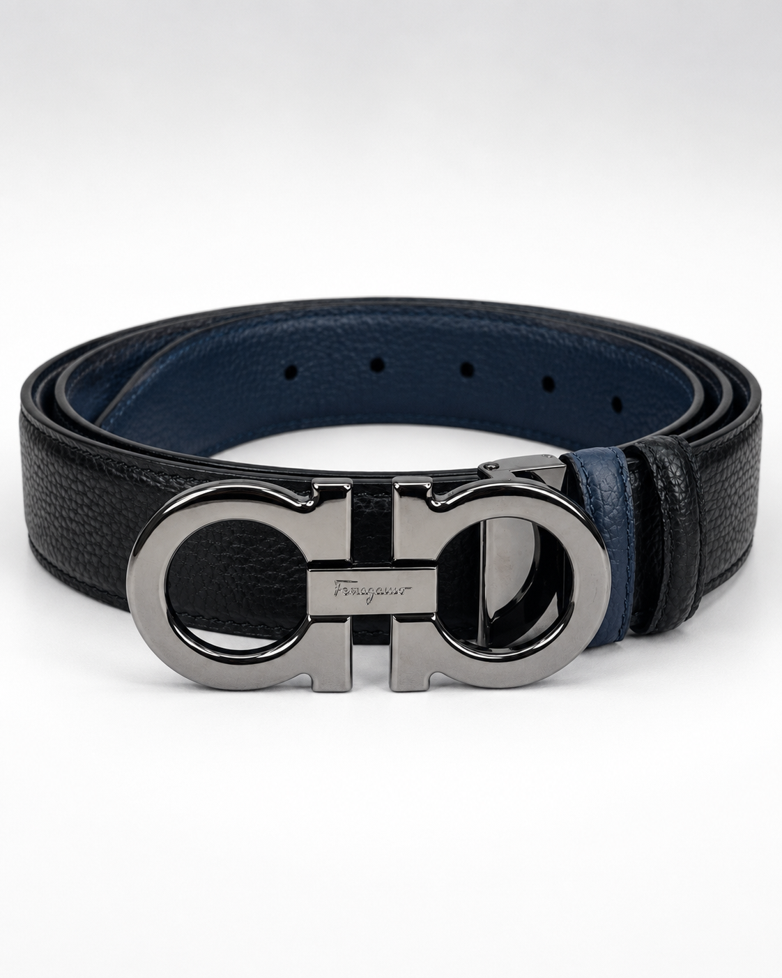 Black/ Blue Reversible Silver-Tone Buckle Belt - Product image 1