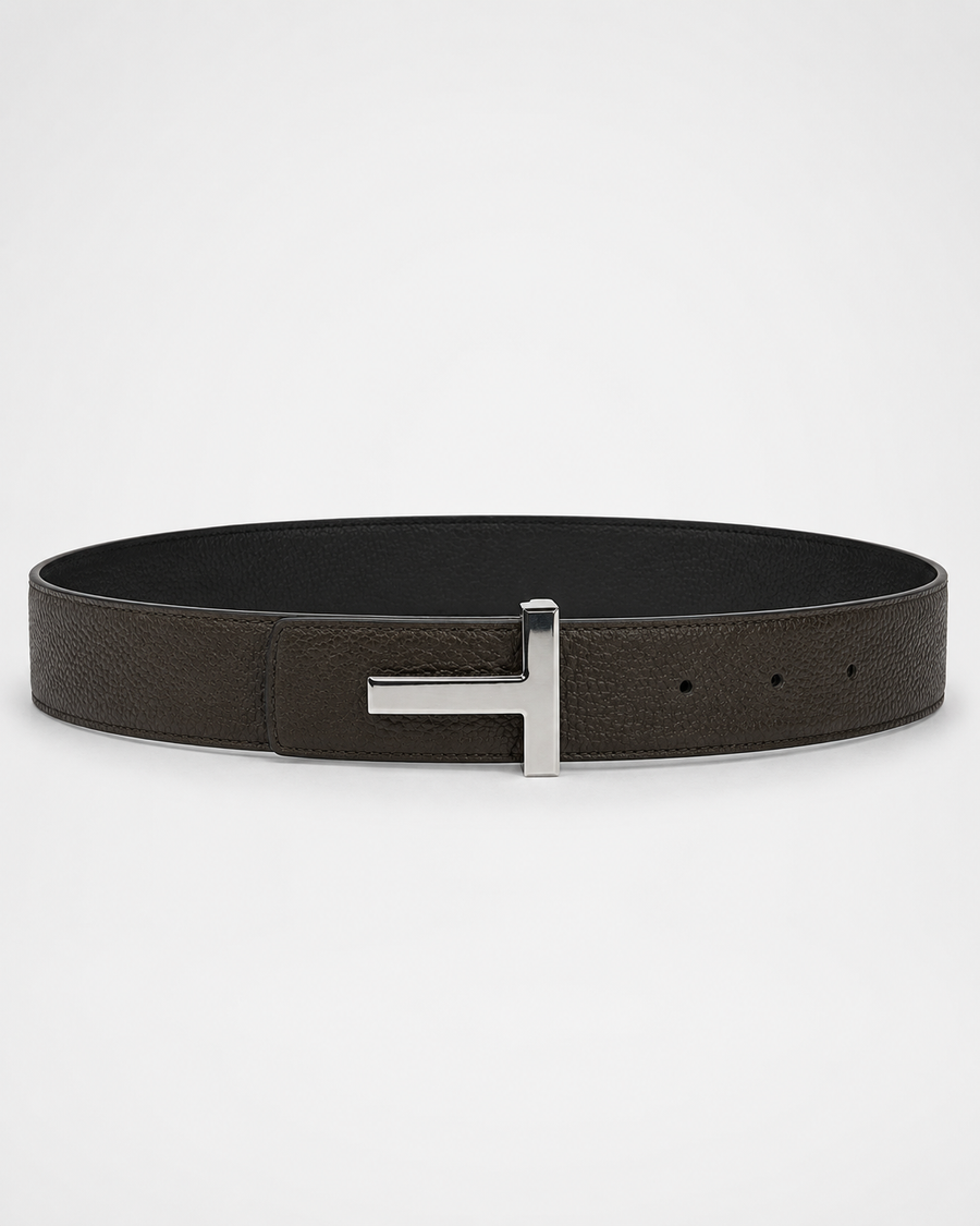 Dark brown/ Black Reversible Silver-Tone Buckle Belt - Product image 1