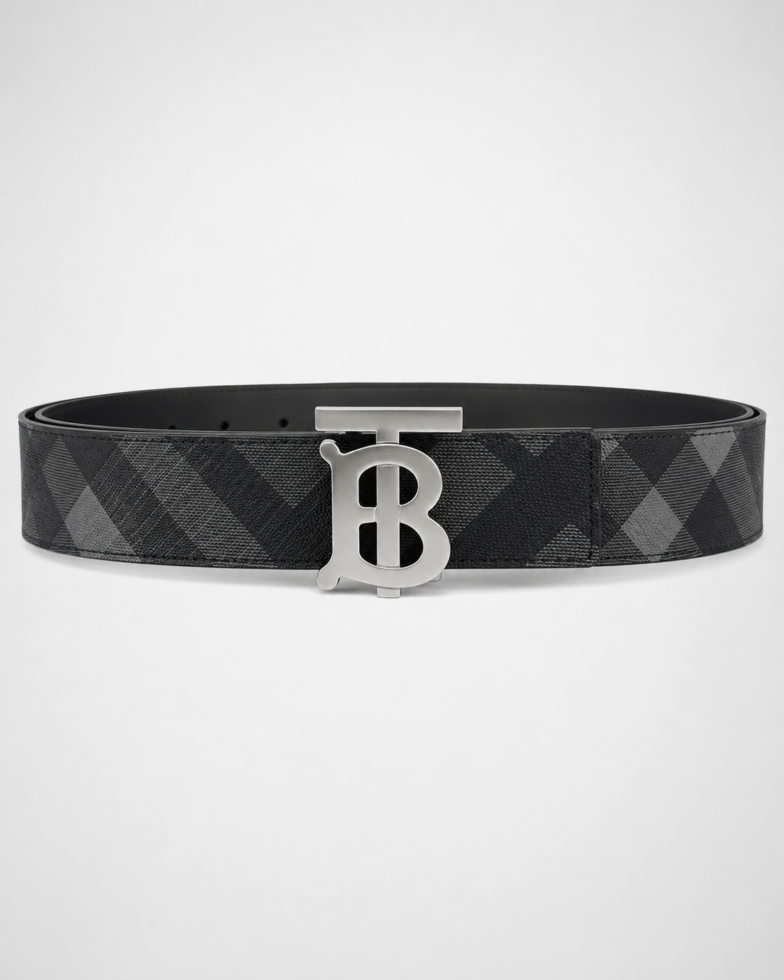 Black/ Grey check pattern; beige reverse is stated in the source description but not visible in the images Reversible Silver-Tone Buckle Belt - Product image 1