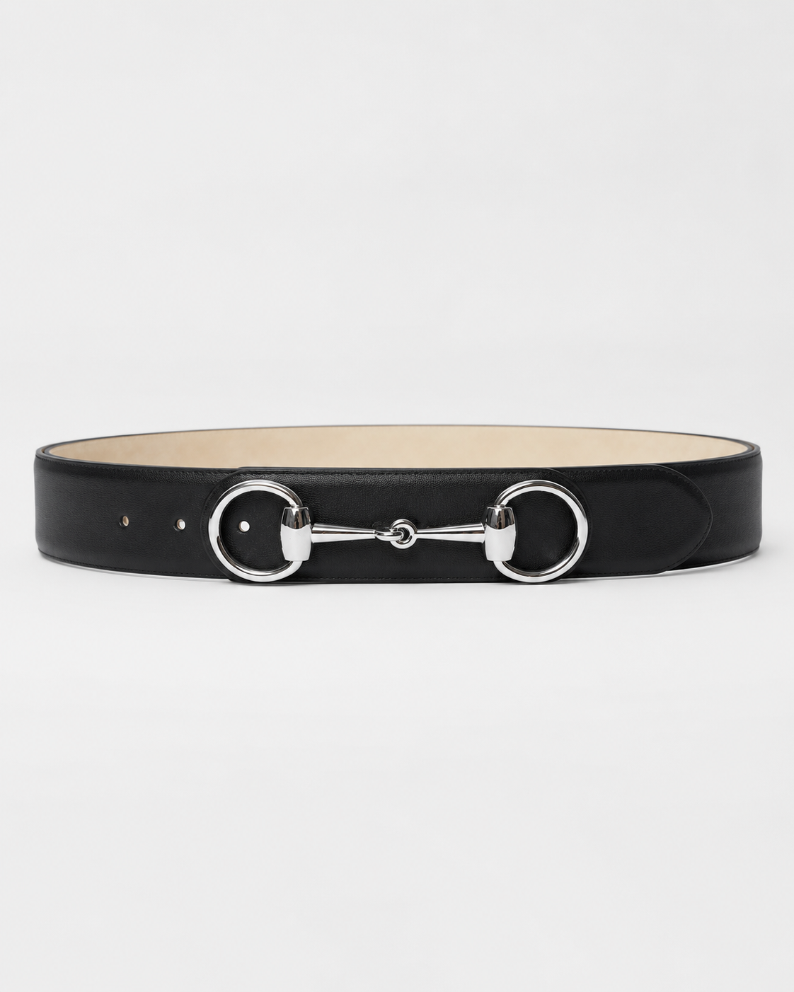 Black/ Light beige/tan inner lining Silver-Tone Buckle Belt - Product image 1