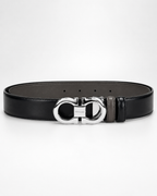 SF — Black/ Taupe/brown Reversible Silver-Tone Buckle Belt