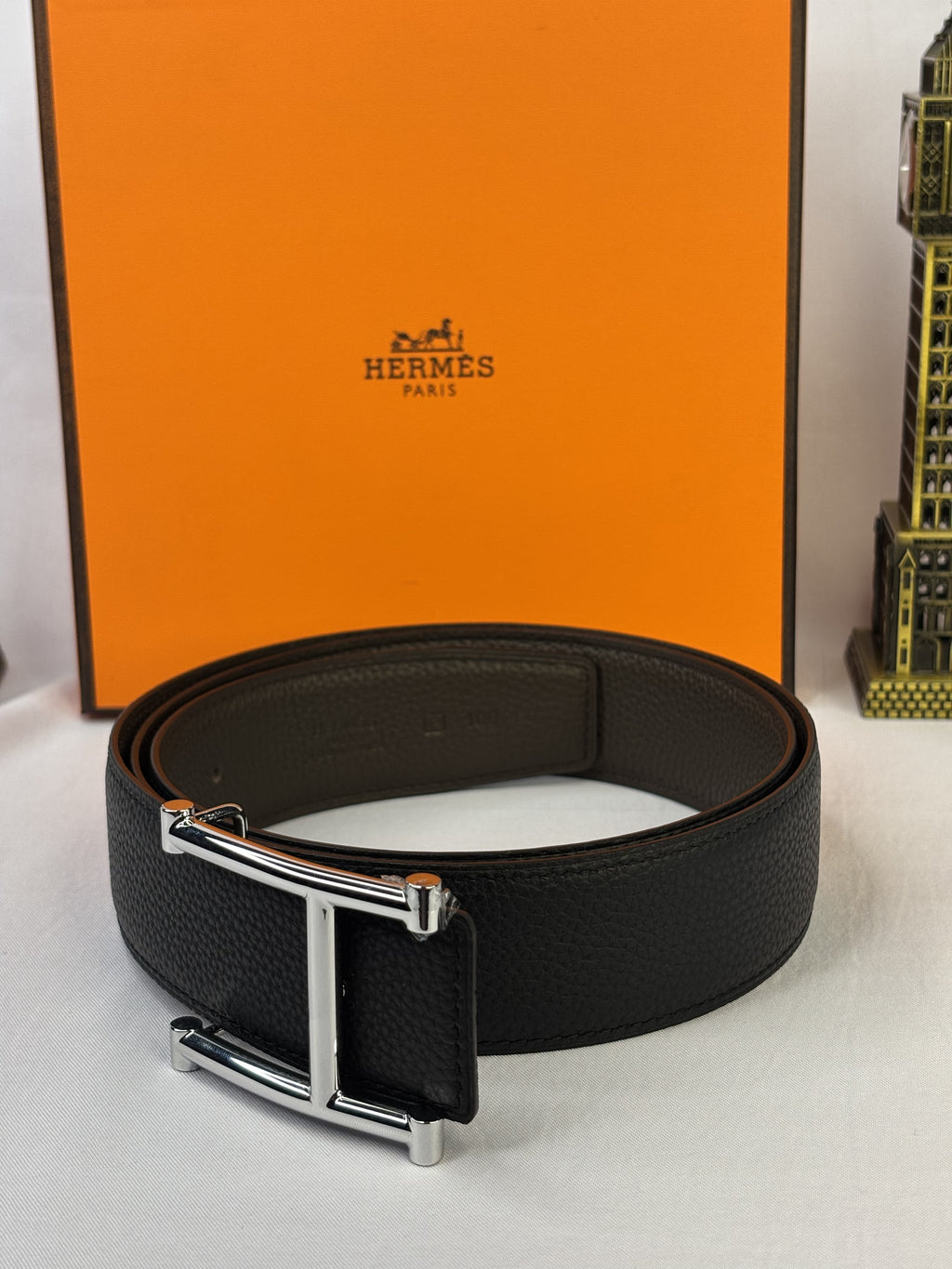 Black/ Dark brown interior/edge Silver-Tone Buckle Belt - Product image 1