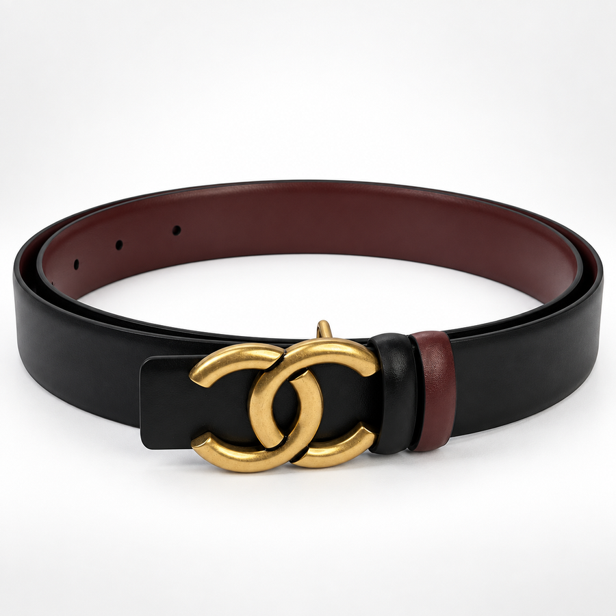 Black/ Burgundy Reversible Gold-Tone Buckle Belt - Product image 1