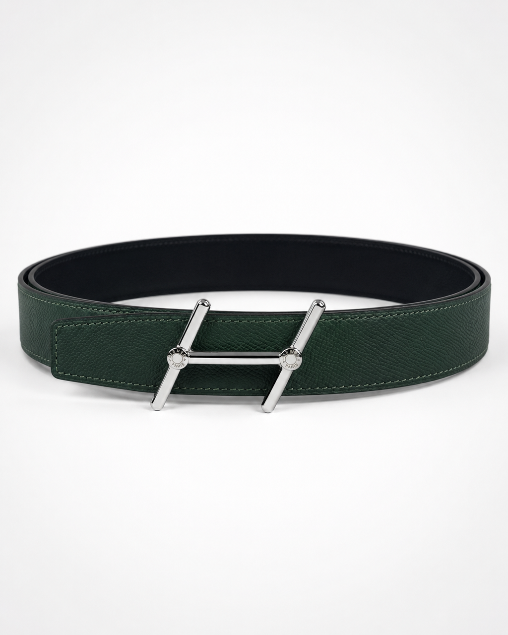 Dark green/ Black Reversible Silver-Tone Buckle Belt - Product image 1