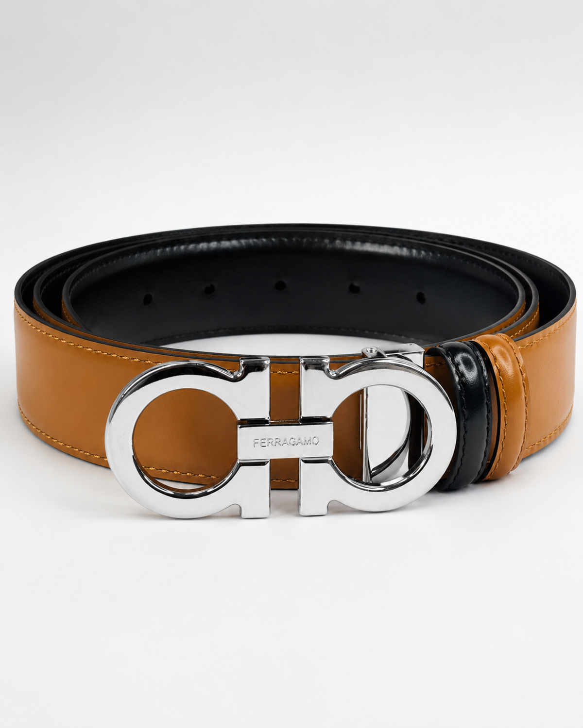 Tan/ Black Reversible Silver-Tone Buckle Belt - Product image 1