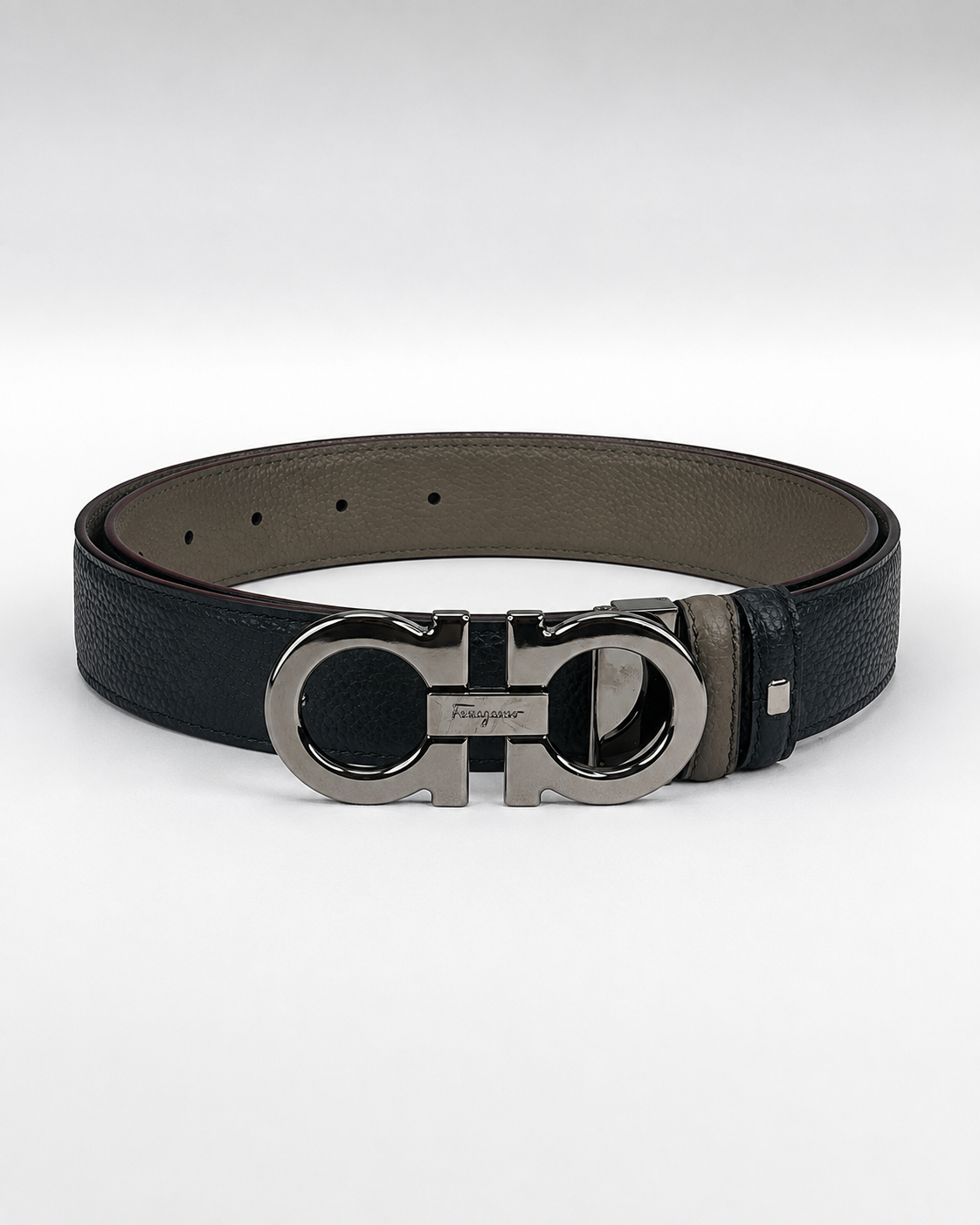 Black/ Brown/ taupe Reversible Silver-Tone Buckle Belt - Product image 1