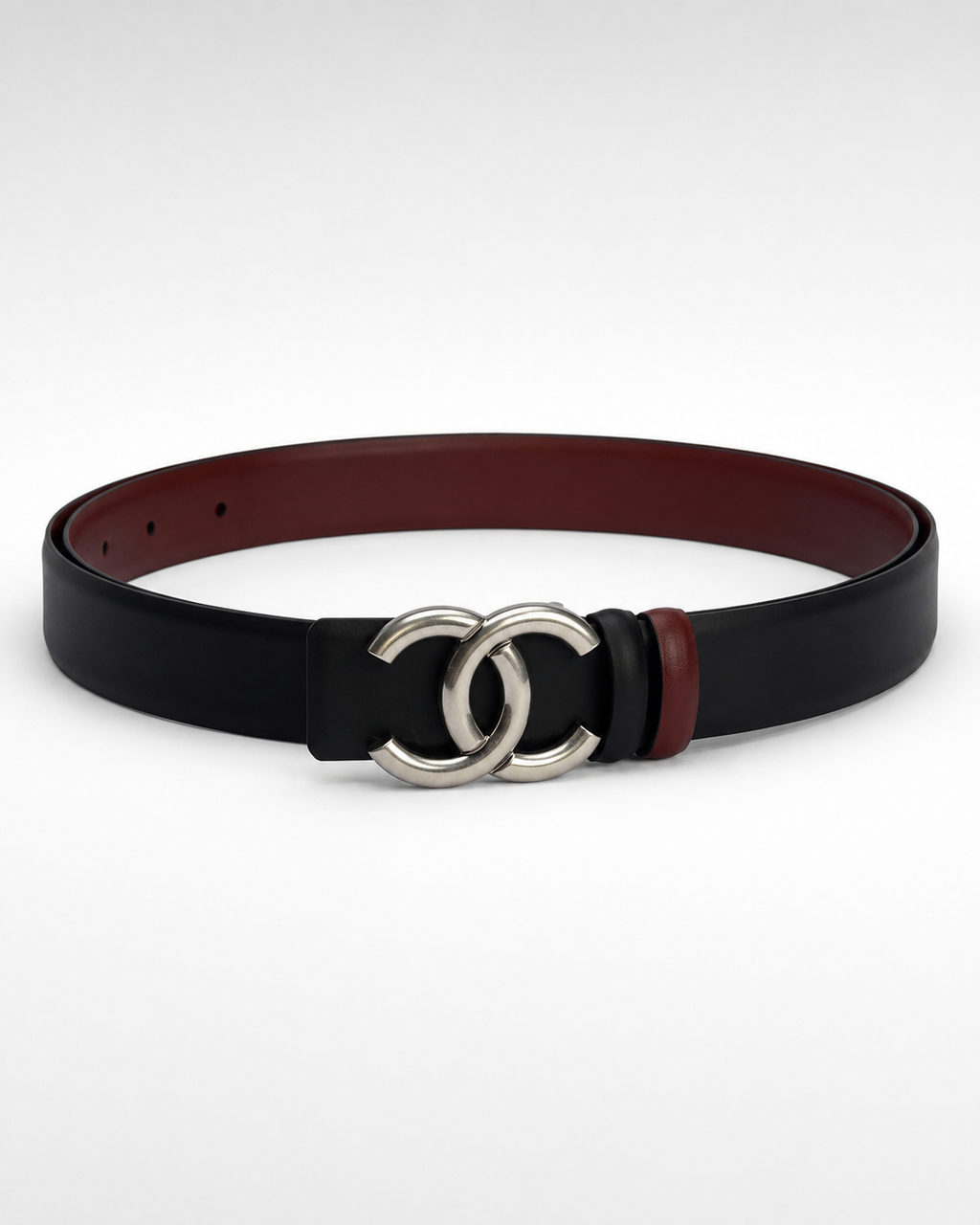 Black/ Burgundy Reversible Silver-Tone Buckle Belt - Product image 1