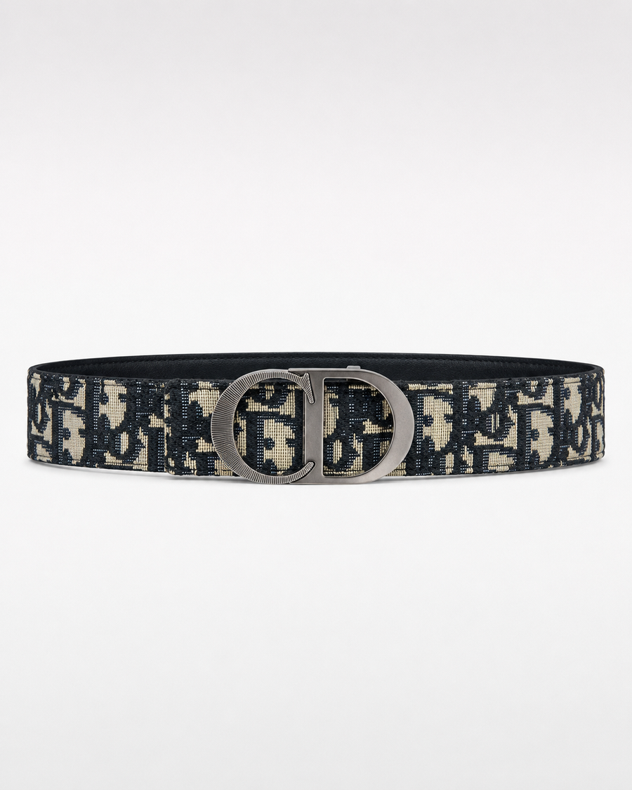 Navy blue/ Beige, with black inner lining Silver-Tone Buckle Belt - Product image 1