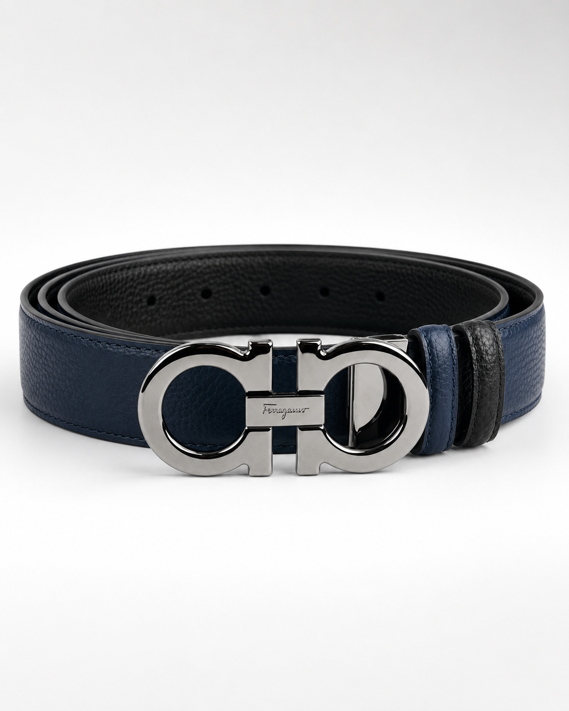 Black/ Blue Reversible Silver-Tone Buckle Belt - Product image 2