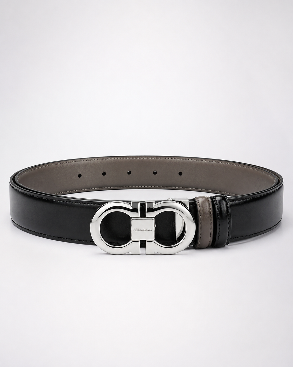 Black/ Taupe/brown Reversible Silver-Tone Buckle Belt - Product image 2