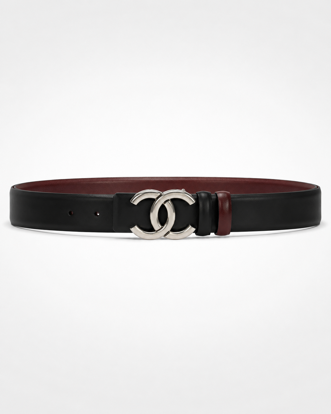 Black/ Burgundy Reversible Silver-Tone Buckle Belt - Product image 2