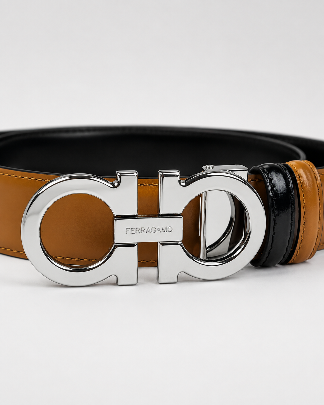 Tan/ Black Reversible Silver-Tone Buckle Belt - Product image 3