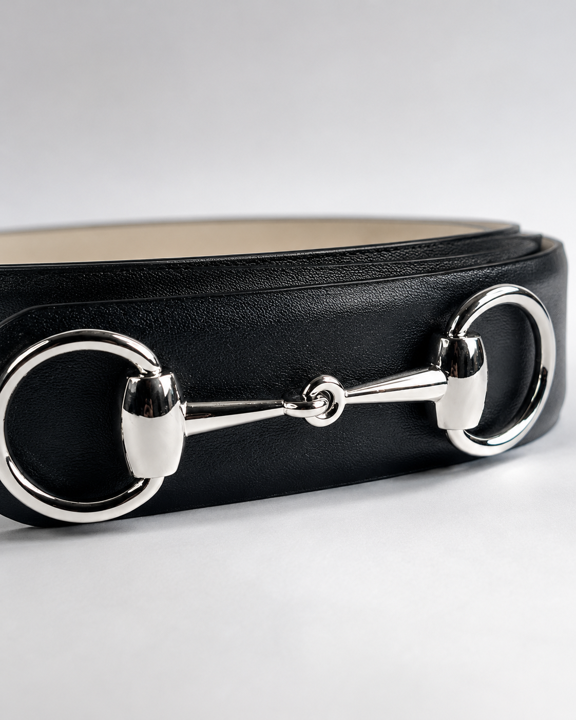 Black/ Light beige/tan inner lining Silver-Tone Buckle Belt - Product image 3