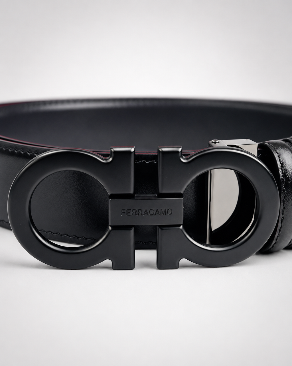 Black/ Burgundy Reversible Dark Metal Buckle Belt - Product image 3