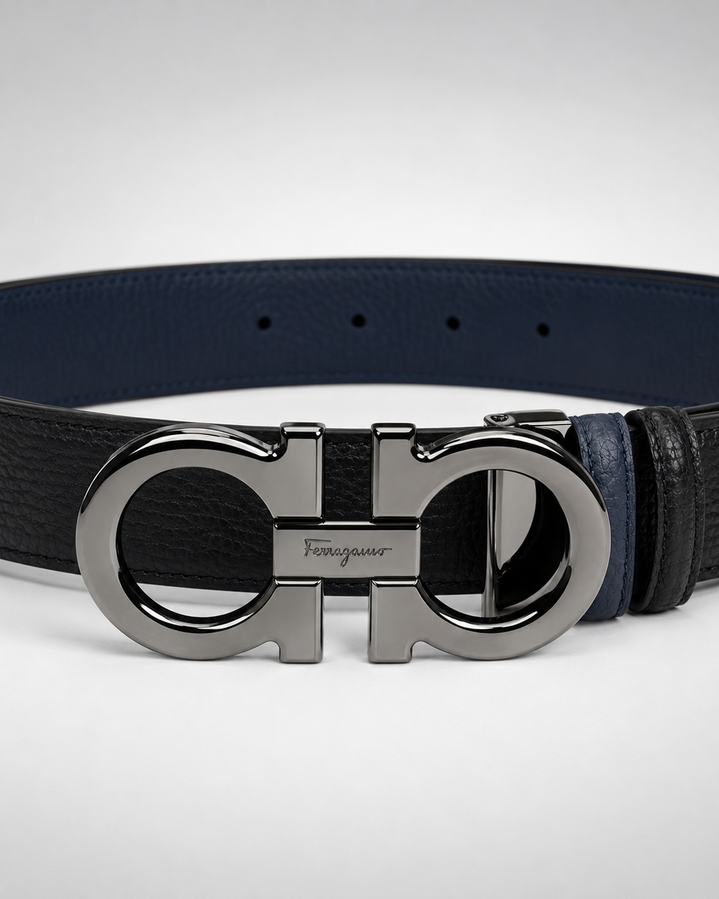 Black/ Blue Reversible Silver-Tone Buckle Belt - Product image 3