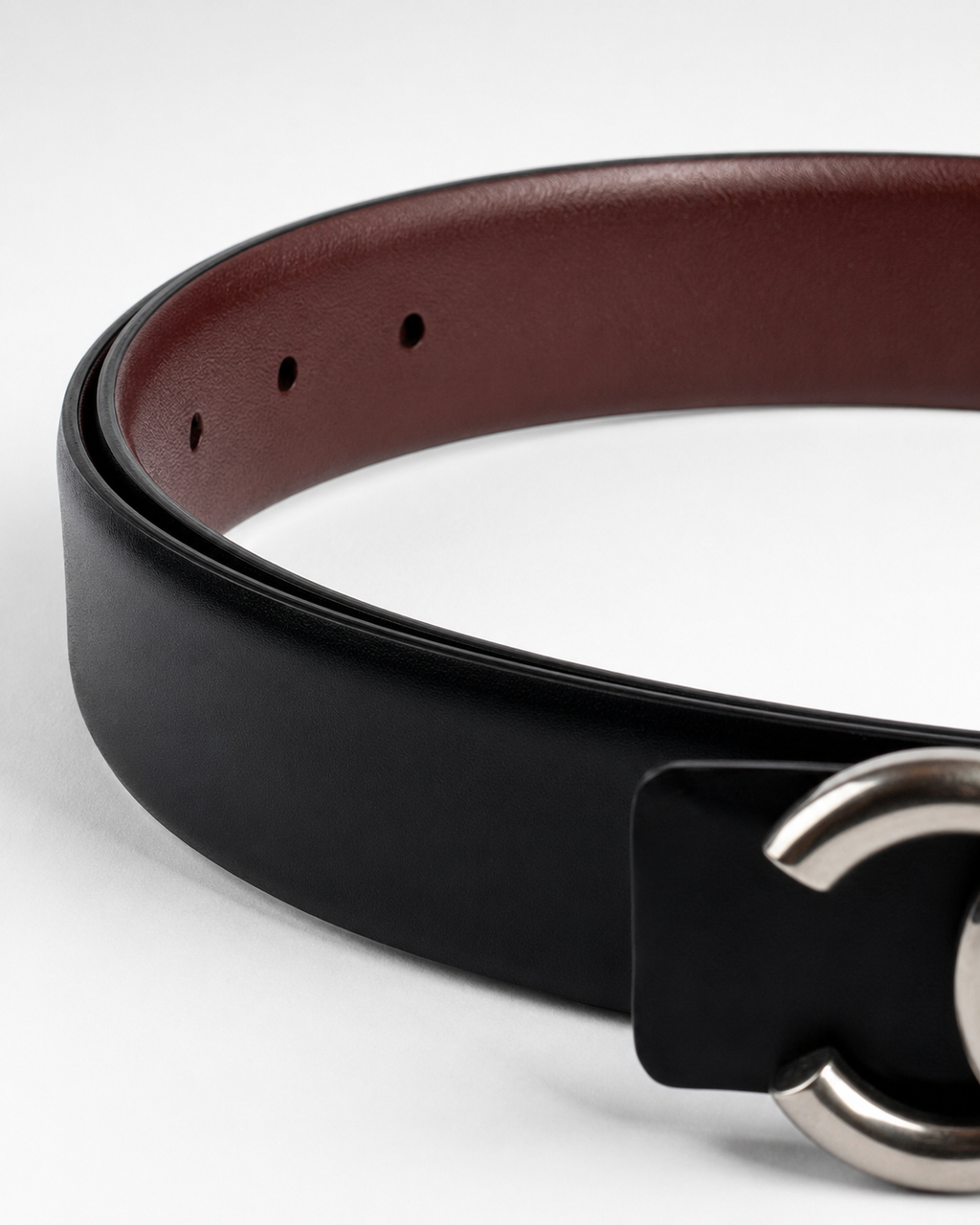 Black/ Burgundy Reversible Silver-Tone Buckle Belt - Product image 4
