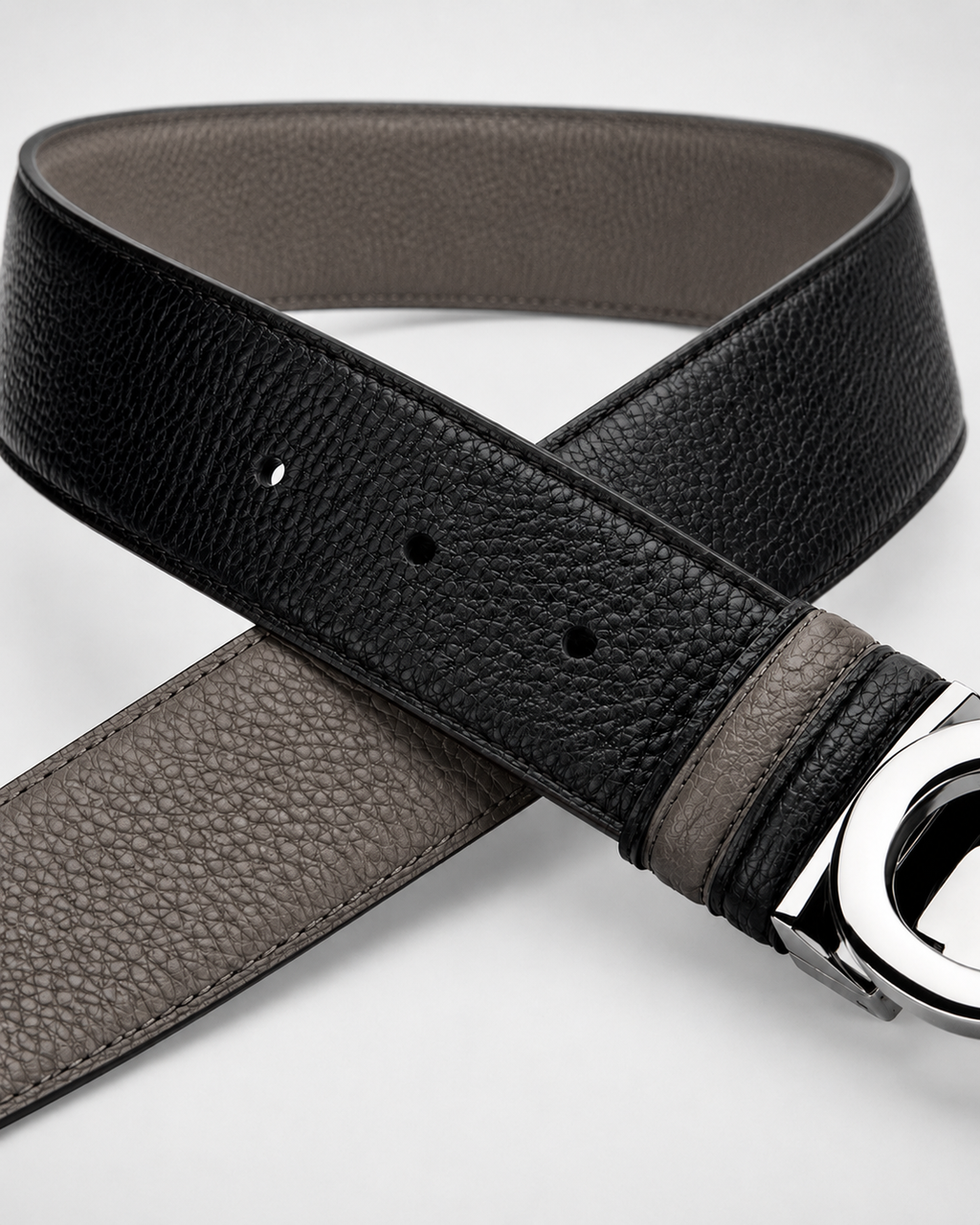 Black/ Brown/ taupe Reversible Silver-Tone Buckle Belt - Product image 4