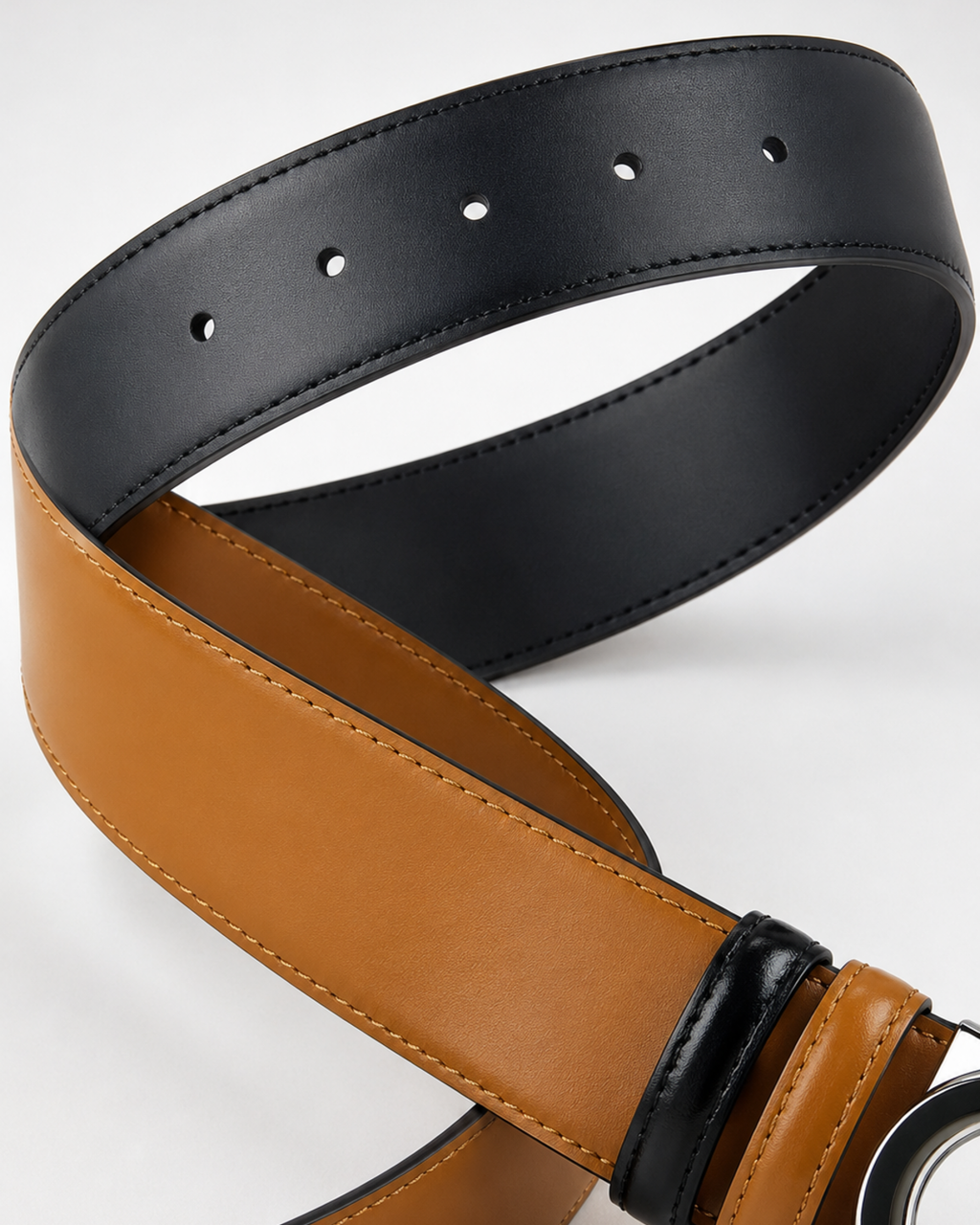 Tan/ Black Reversible Silver-Tone Buckle Belt - Product image 4