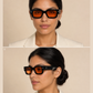 JMM Black Amber Rectangular Sunglasses