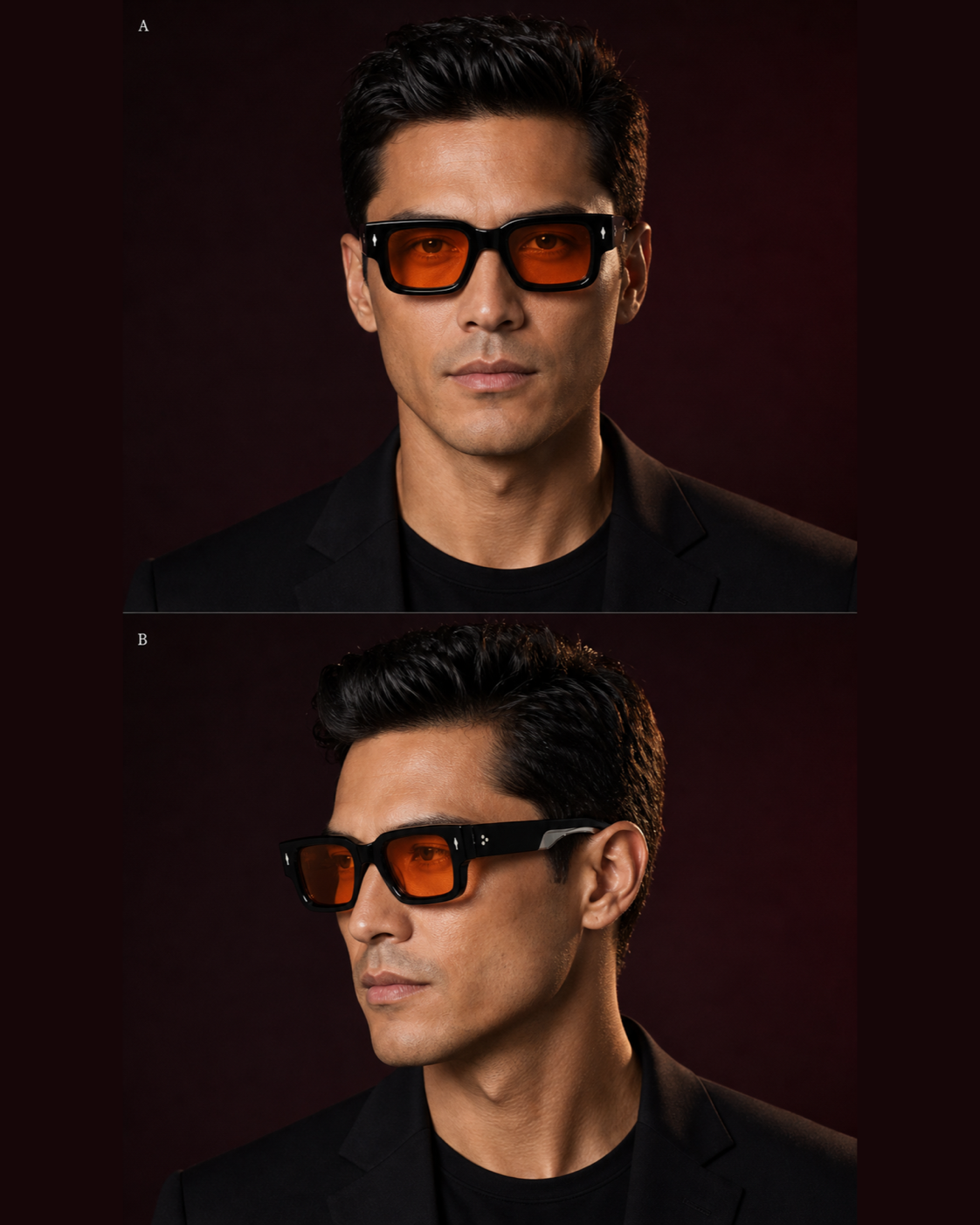 JMM Black Amber Rectangular Sunglasses