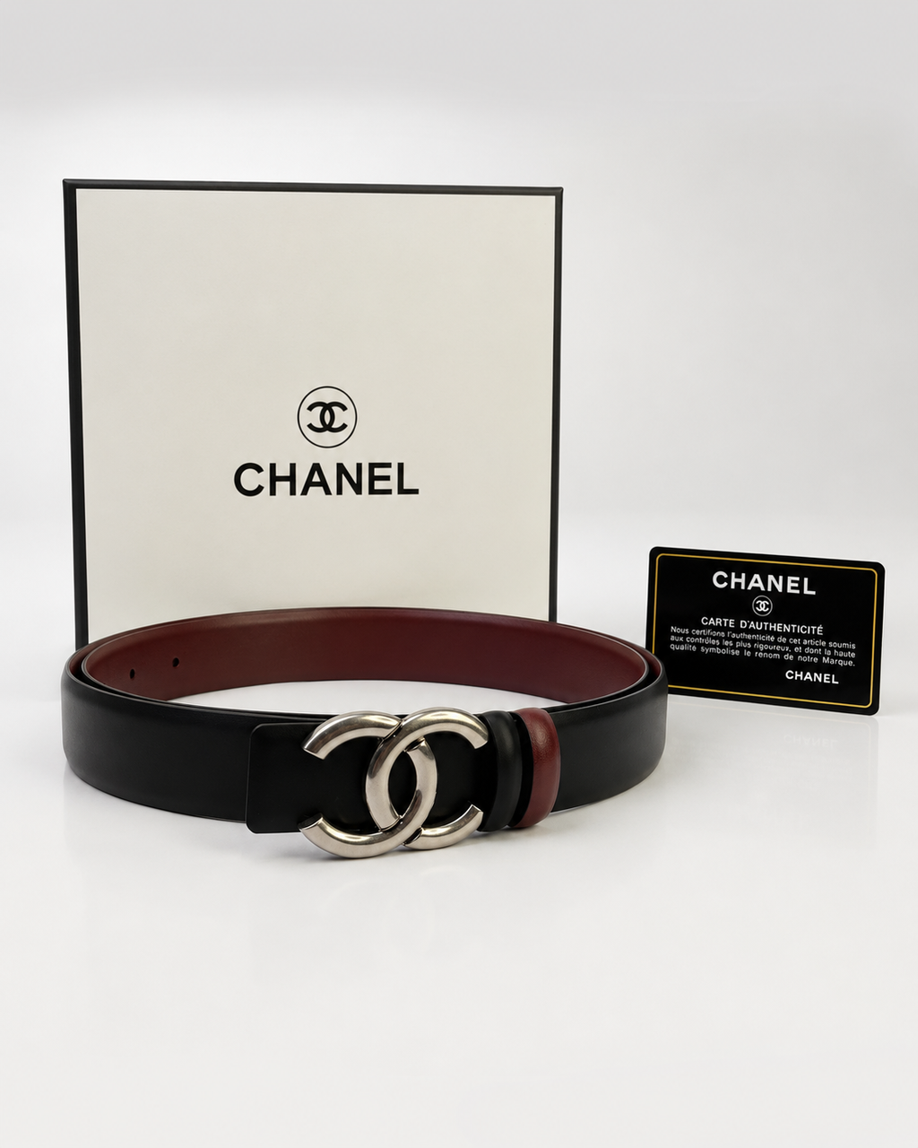 Black/ Burgundy Reversible Silver-Tone Buckle Belt - Product image 6