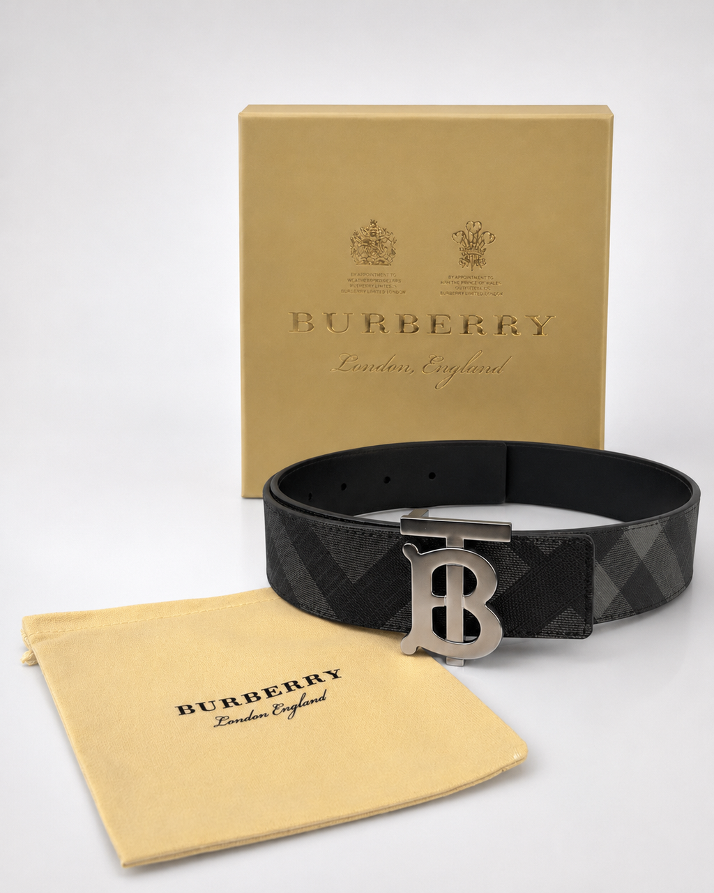 Black/ Grey check pattern; beige reverse is stated in the source description but not visible in the images Reversible Silver-Tone Buckle Belt - Product image 6
