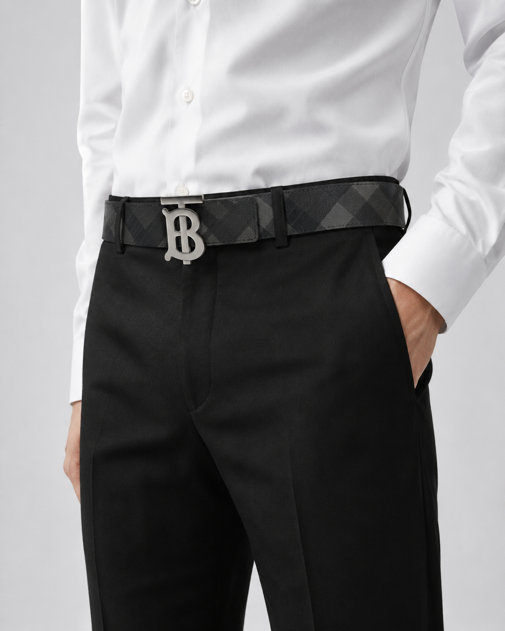 Black/ Grey check pattern; beige reverse is stated in the source description but not visible in the images Reversible Silver-Tone Buckle Belt - Product image 8