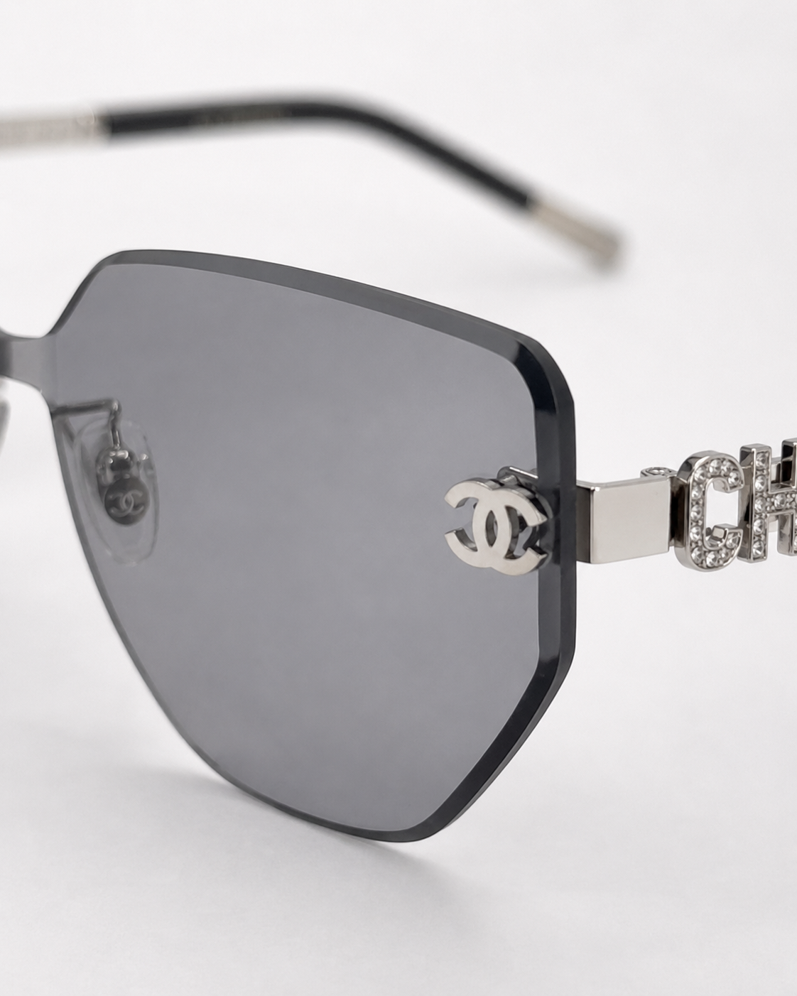 CC Silver Grey Rimless Geometric Sunglasses