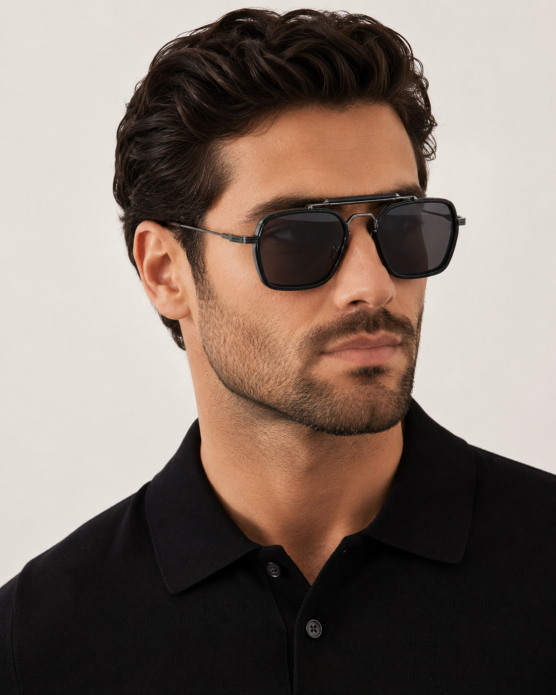 JMM Black Double-Bridge Navigator Sunglasses