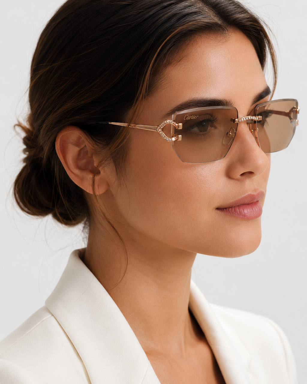 CR Crystal C Rose-Gold Rimless Sunglasses