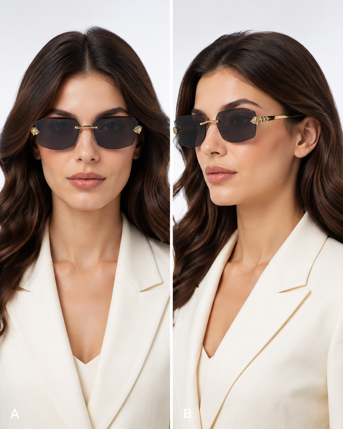 CR Panther Slim Rectangle Rimless Sunglasses