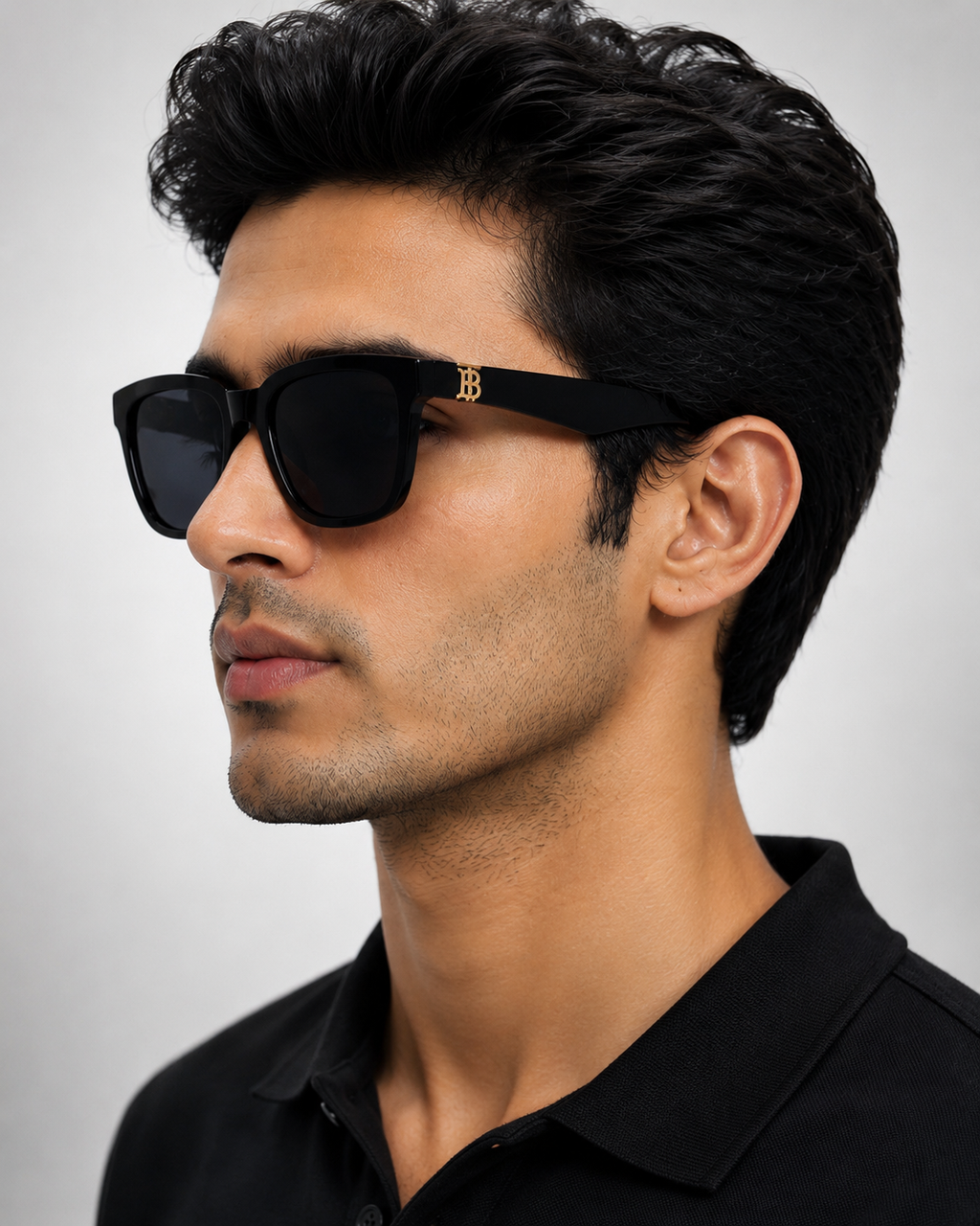BRBRY — BB Black Gold Monogram Square Sunglasses