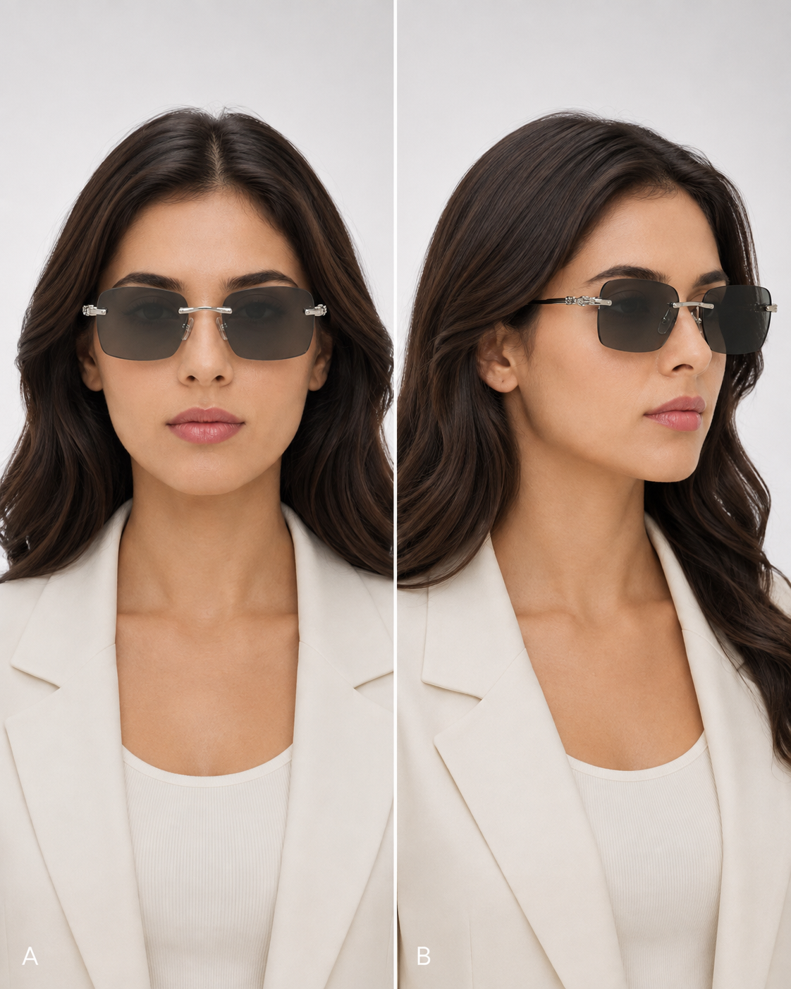 CR Triple-Line Silver Smoke Rimless Sunglasses
