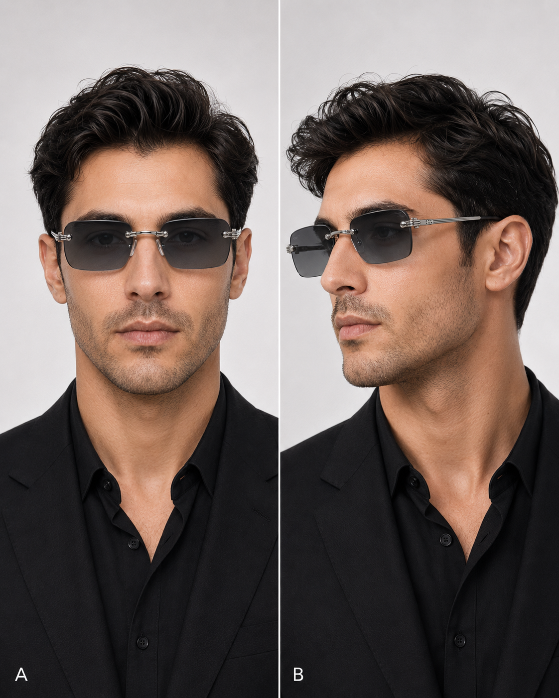 CR Triple-Line Silver Smoke Rimless Sunglasses