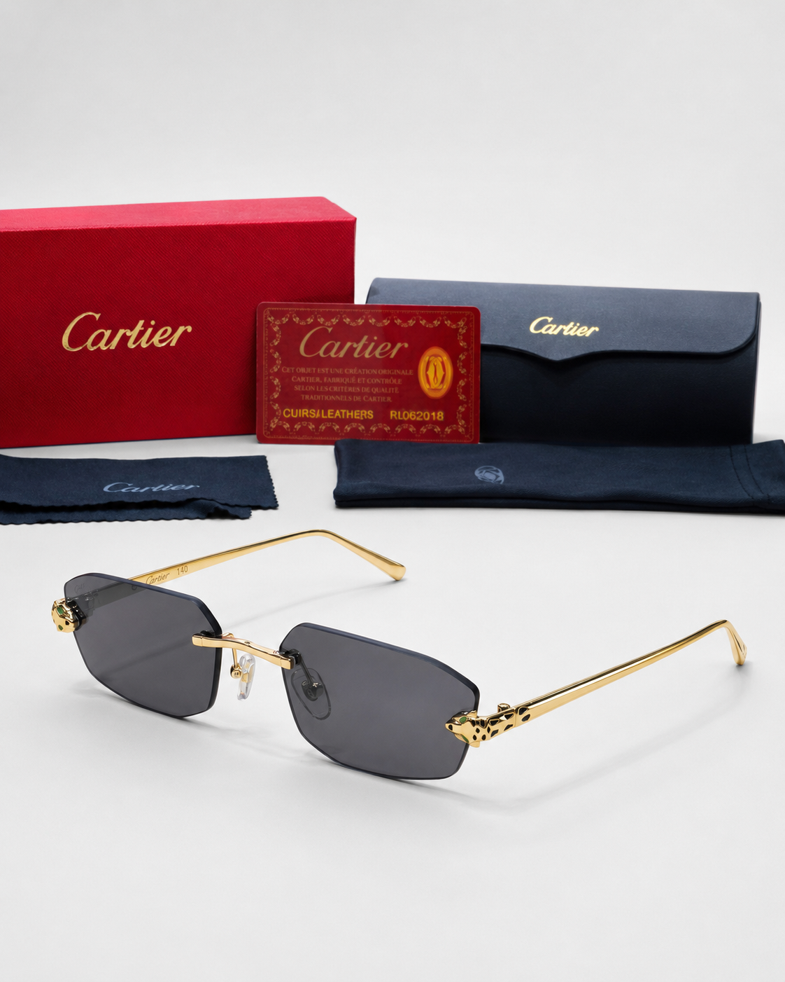 CR Panther Slim Rectangle Rimless Sunglasses