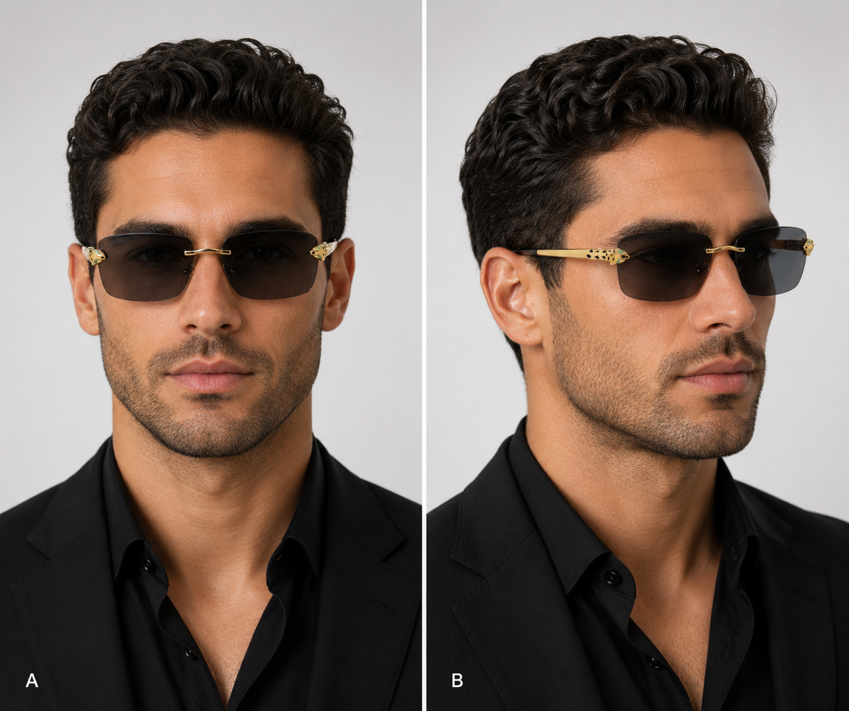 CR Panther Slim Rectangle Rimless Sunglasses