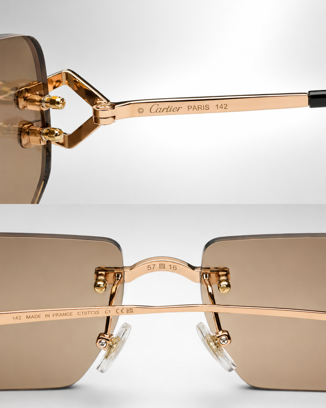 CR Crystal C Rose-Gold Rimless Sunglasses