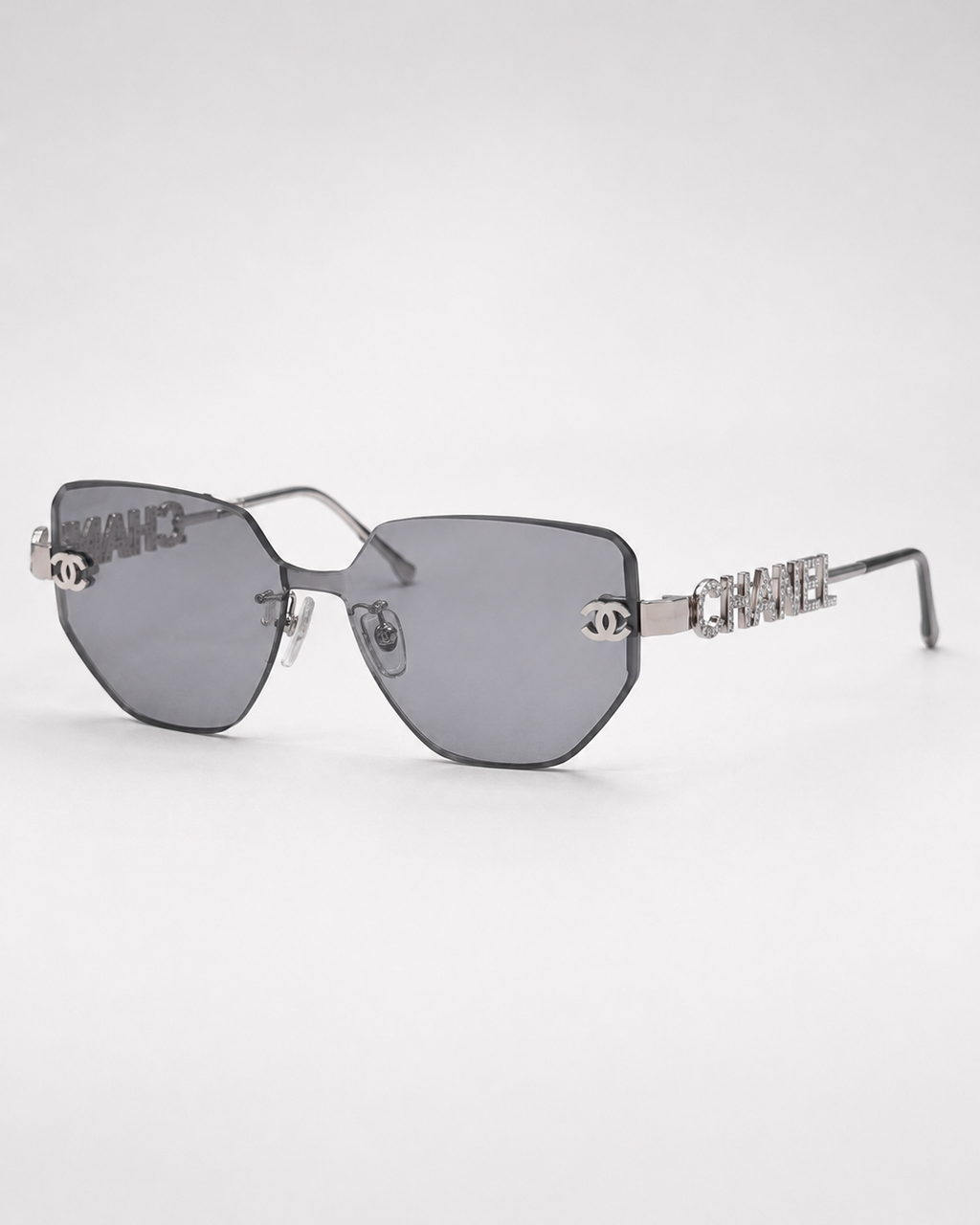 CC Silver Grey Rimless Geometric Sunglasses