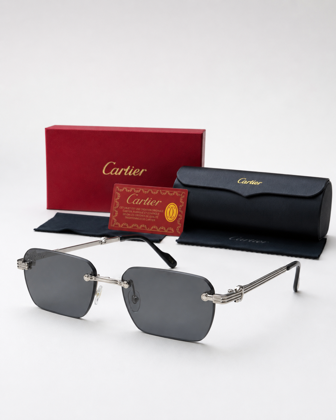 CR Triple-Line Silver Smoke Rimless Sunglasses
