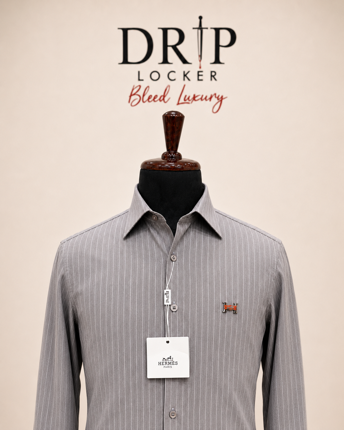 Men’s Light Grey Pinstripe Emblem Shirt - 9902C35F 0EBD 498C 9F0F 769B4E4FE485