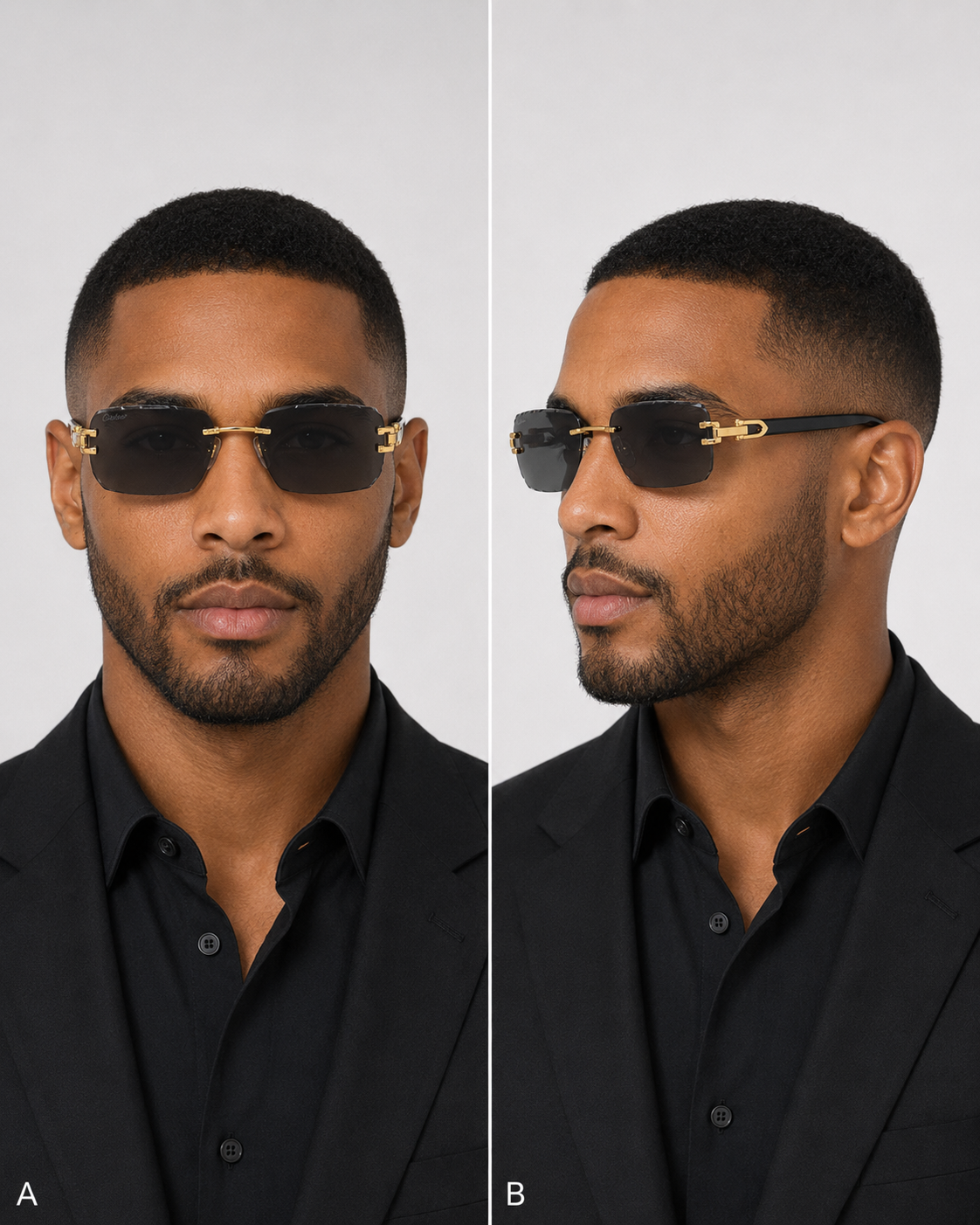CR Black Temple Link Rimless Sunglasses