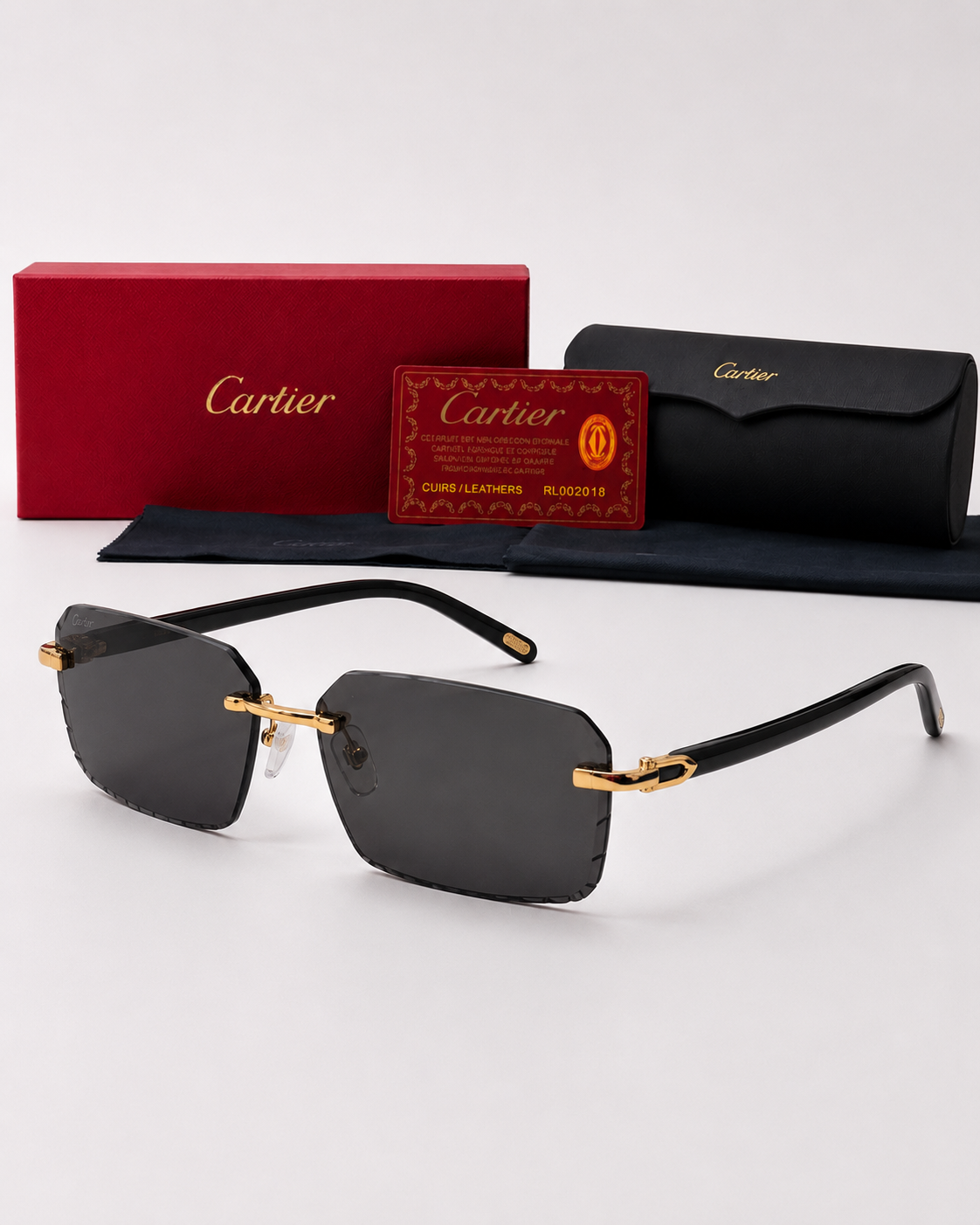 CR Black Temple Link Rimless Sunglasses