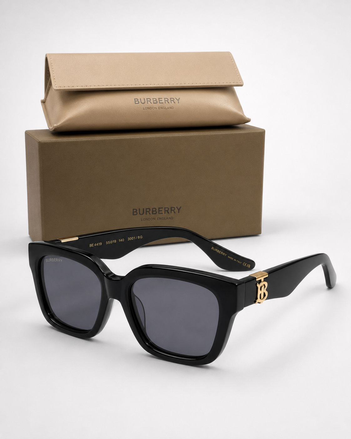 BRBRY — BB Black Gold Monogram Square Sunglasses