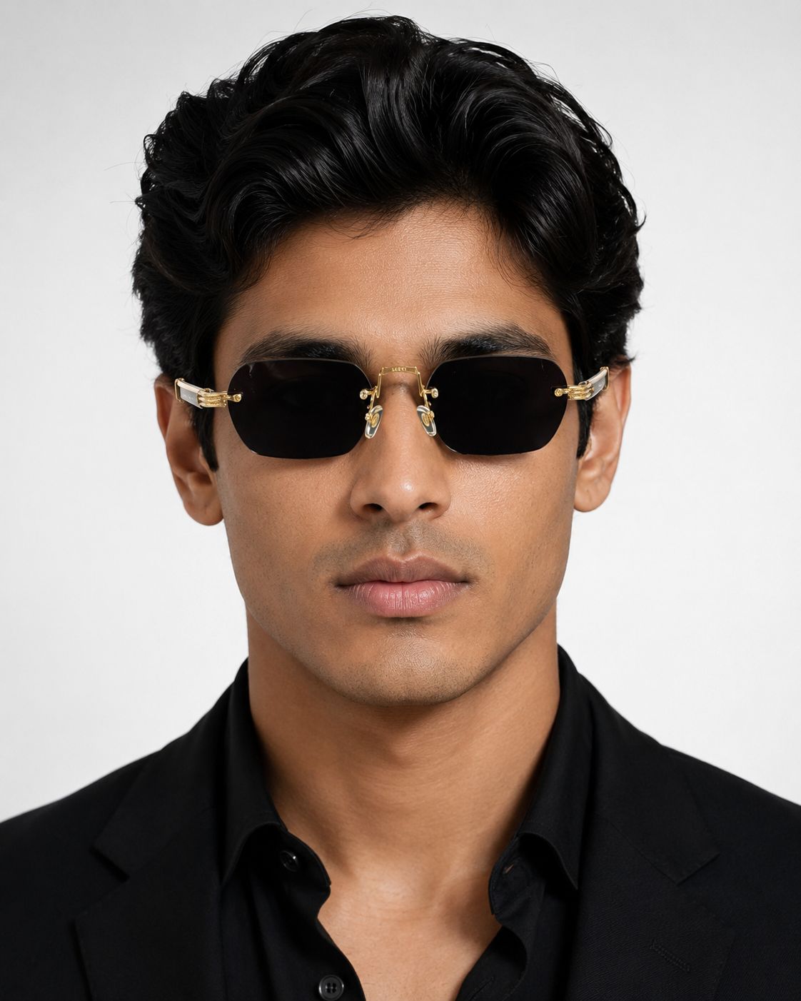 CR Pearl-Effect Temple Rimless Sunglasses