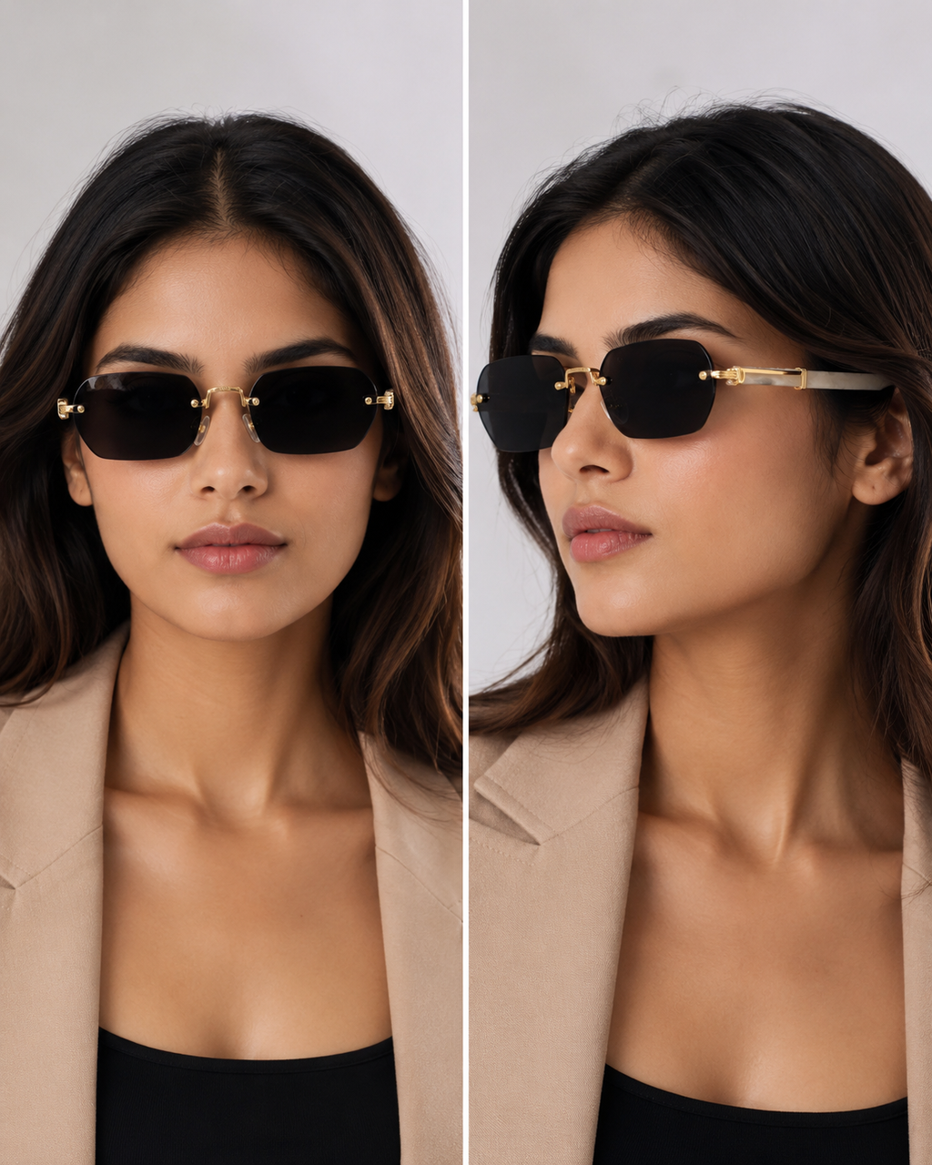 CR Pearl-Effect Temple Rimless Sunglasses