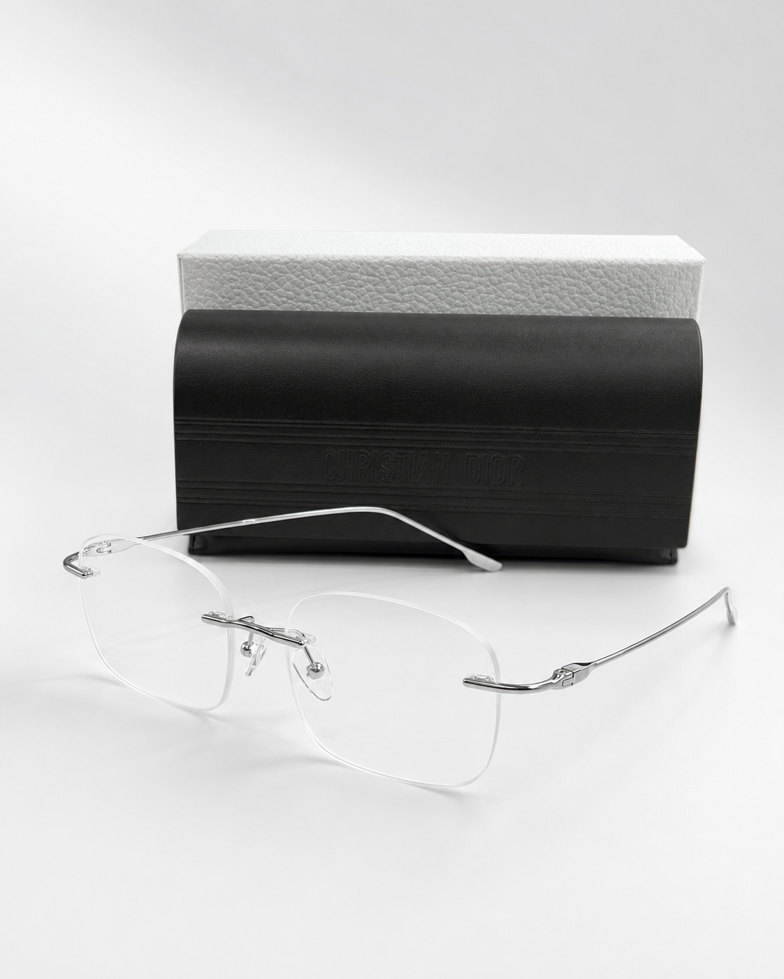 CD Silver Rimless Rectangular Eyeglasses